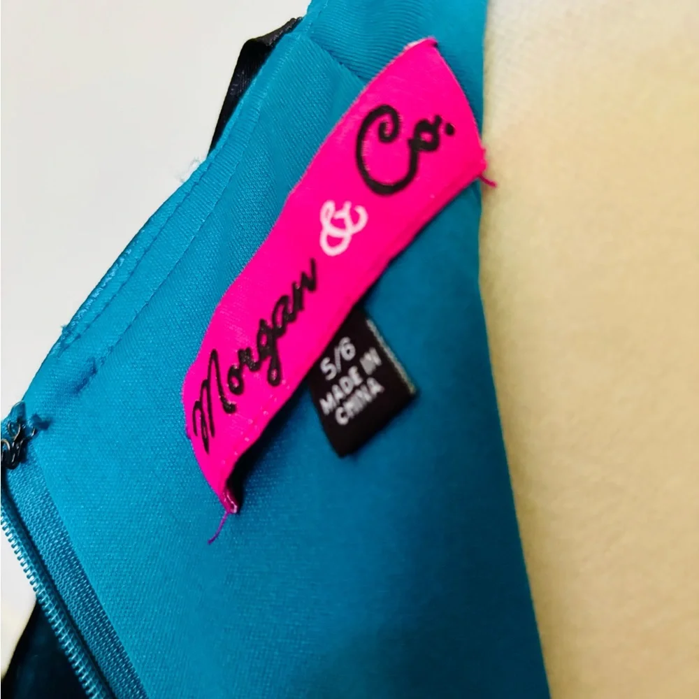 NWT Morgan & Co. US 5/6 Sheath Halter Sequin Metallic Teal Beaded Mini Dress - Picture 10 of 13